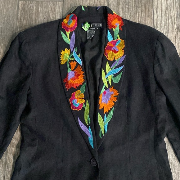 Vintage I.B. DIFFUSION Linen Embroidered Blazer Jacket SIZE 6 - Picture 2 of 7